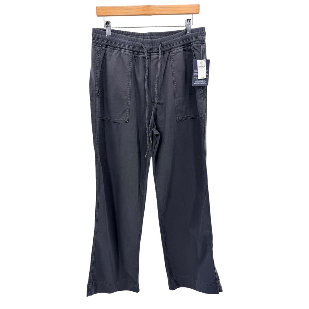 GAP‎ Khaki Ribbed Wide Leg Pull On Pants Cropped Lounge Minimalist Soft Black M